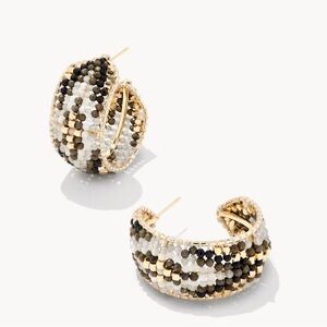 Kendra Scott Britt Gold Beaded Hoop Earrings Black Gray White NWT $130